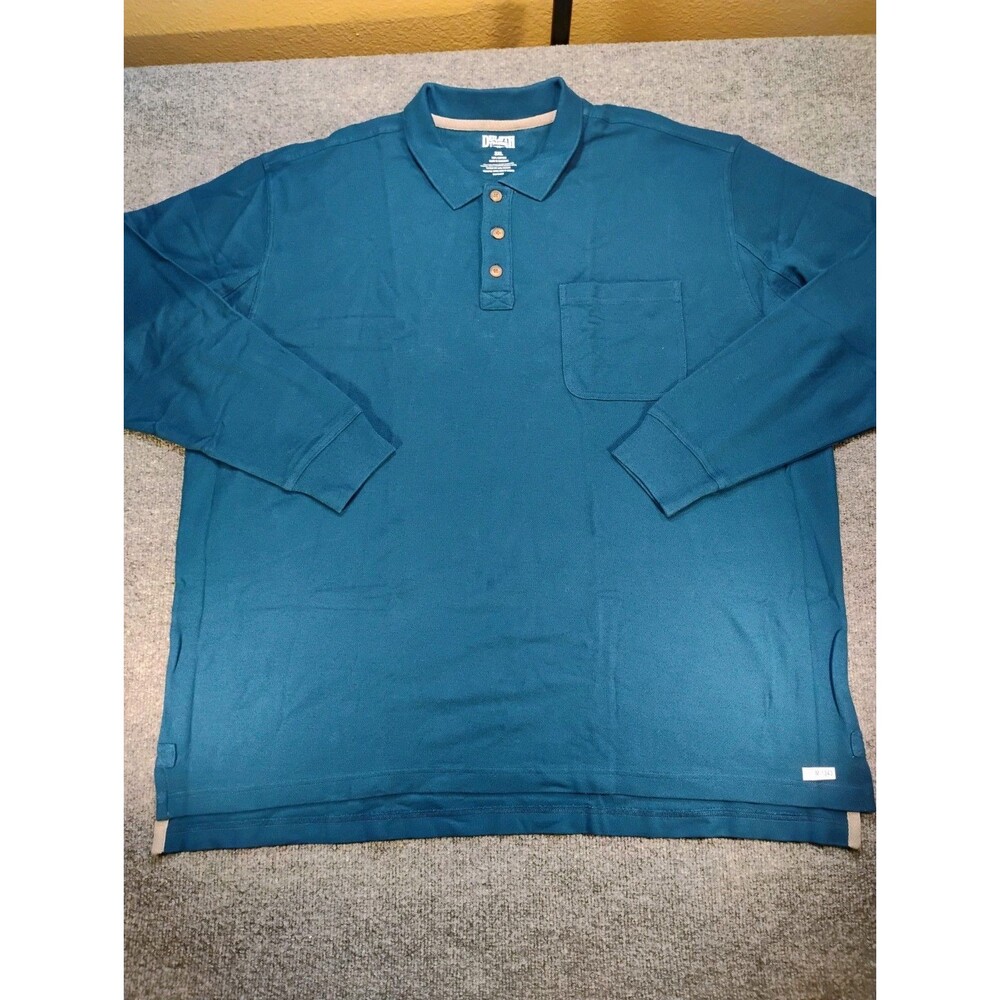 Duluth Trading Co Mens 3XL Teal Long Sleeve Polo Shirt Pocket Relaxed Fit Cotton